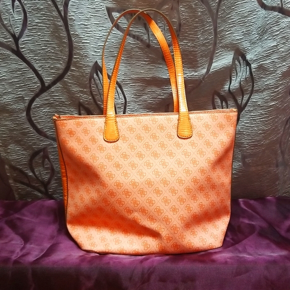 Guess Hewitt Orange Multi Signature Handbag Purse - Picture 6 of 10